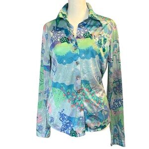 Vintage 90’s mad house Psychedelic Pointed Collar Pastel Floral Shirt Blouse M
